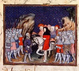 King Richard II meets the Earl of Northumberland at Conway and offers to resign the crown