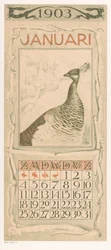 January calendar sheet with peacock - Calendar 1903, 12 lithographs by Th. v. Hoytema (series title)