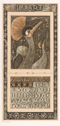 March Calendar Page with Crown Cranes