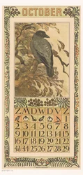 Calendar Page October with Hooded Crow