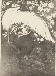 Heron with Three Monkeys