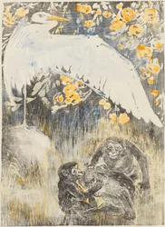 Heron with Three Monkeys