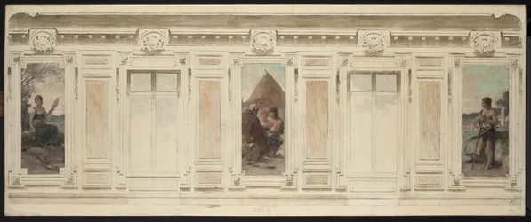 Sketch for the marriage hall at Courbevoie Town Hall: Spinner. The Wedding. Shepherd, in 1884