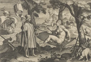 New Inventions of Modern Times [Nova Reperta], The Discovery of America, plate 1, ca. 1600