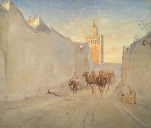 Camels in a Street in Tunisia