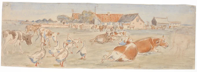 Cows and Geese at Nyværk on Saltholm (sketch for decoration of punch bowl)