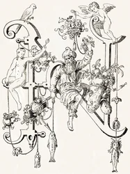 N - The Wise Natham - Alphabet by T. de Bry (New Artistic Alphabet)