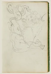 Lion Attacking a Snake Over Nude Figure Study