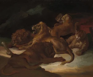 Lions in a Mountainous Landscape, ca. 1818-20