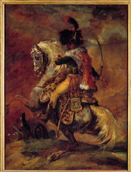 Officer of Hunters on Horseback of the Imperial Guard Charging, Painting by Théodore Géricault (1791-1824), 19th Century, So. 0,52 x 0,4 m, Paris, Musée du Louvre