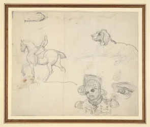 Page of Sketches (Equestrian, Dog, Soldier