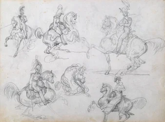 Riders on prancing horses
