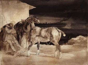Two Horses and a Sleeping Groom