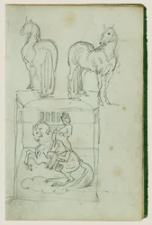 Two Standing Horses, Man Riding a Rearing Horse