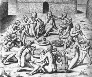 Anthropophage Meals: Cannibals of South America - in “Admirante Narratio Americae”, by Théodore de Bry