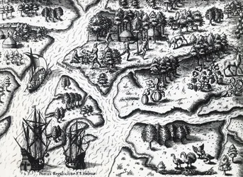 Arrival of French at Port Royal in 1564, engraving