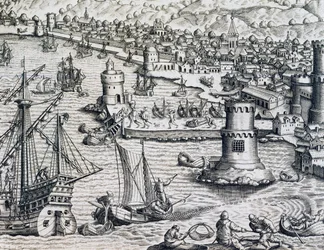 Arrival of Girolamo Benzoni in Port of La Palma, from Historia Americae