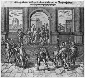 King Atahualpa (c.1502-33) treating his ransom with Francisco Pizarro, 1533