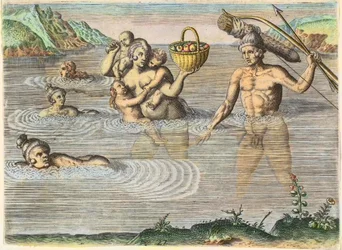 Natives in Florida: a family swimming from one island to another. From America, part II