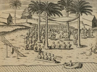 Welcome from Indigenous African Natives, Illustration from Indiae Orientalis by Antonio Pigafetta, by Theodore de Bry