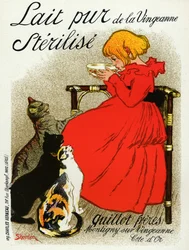 Food and Beverage. Vingeanne Milk. Little Girl with Cats. Poster by Steinlen, France, c.1890