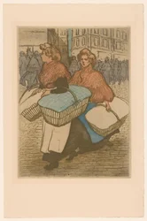 Two washerwomen with baskets in the street