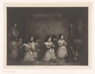 Group of Girls Praying Before a Statue of Mary (The Prayer) (Eaux-Fortes Modernes: Originales et Inédites)
