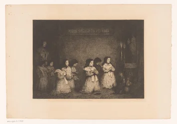 Group of Girls Praying Before a Statue of Mary (La Prière) (title on object) (Eaux-Fortes Modernes: Originales et Inédites) (series title)