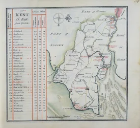 Kent, plate 39r, from A Compleat Sett of Mapps of England and Wales in General..., 1724