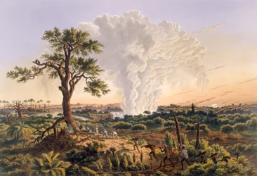 The Falls by Sunrise with the spray cloud rising 1,200 feet, 1865