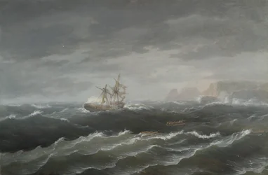 Shipwreck near a Rocky Coast