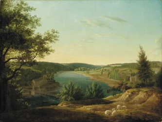 View of the Chain Bridge and Falls of the Schuylkill, Five Miles from Philadelphia