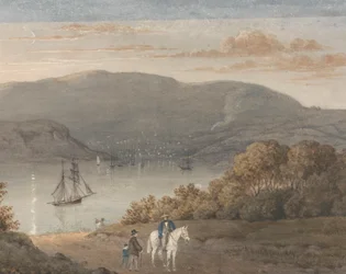 Port Louis from La Petite Montagne (Twilight) with a Rider and Figures in Foreground
