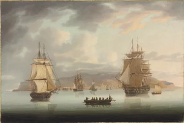 Funchal Roadstead, H.M.S. Blenheim with Greyhound and Harrier Outward Bound