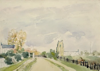 Suffolk Landscape, a Wide Road with a Small House, a Church and Trees