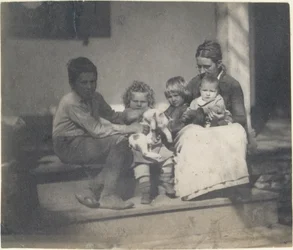 Frances Crowell with Unidentified Boy, Katie, James, and Frances Crowell