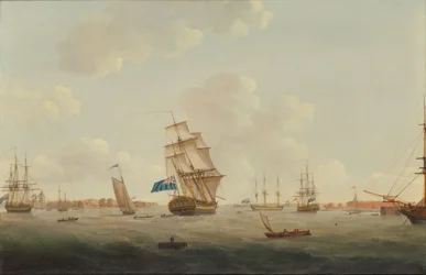 A Panorama of Portsmouth Harbour with Men-o
