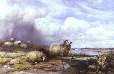 A Landscape with Sheep and Boat