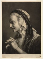 Old woman leaning on crutch