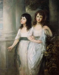A Group Portrait of the Misses Sloper, both standing nearly full length in White Dresses with Blue Sashes