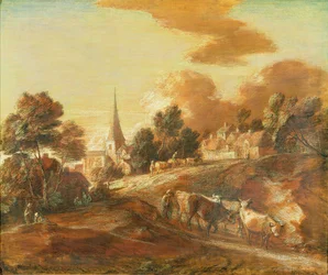 An Imaginary Wooded Village with Drovers and Cattle