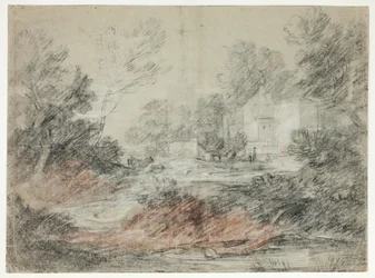 Landscape with Buildings by a Stream