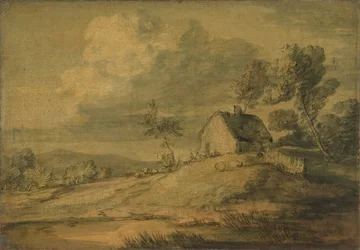 Wooded Landscape with Cottage, Cows and Sheep