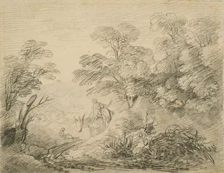 Wooded Landscape with Donkey and Figures, c.1759