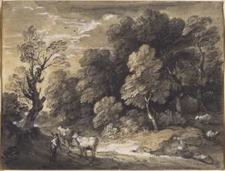 Wooded Landscape with Herdsman and Cattle, c.1775-80