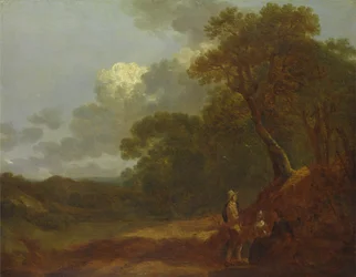 Wooded Landscape with a Man Talking to Two Seated Women