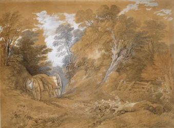Wooded Landscape with a Peasant Boy Asleep in a Cart, 18th century