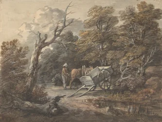 Woodland Scene with a Peasant, a Horse, and a Cart
