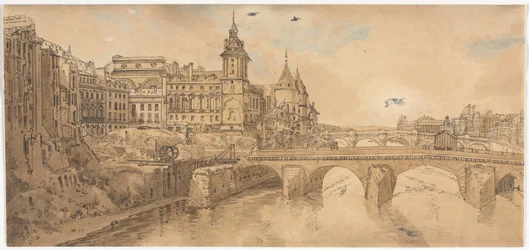 A Selection of Twenty of the Most Picturesque Views in Paris: View of Pont au Change, the City Theatre, Pont Neuf, Conciergerie Prison, and taken from Pont Notre Dame
