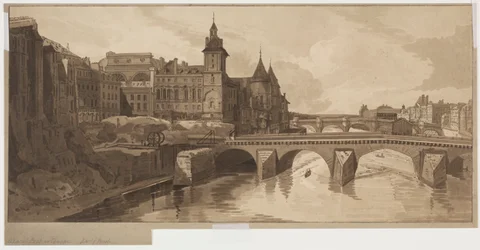 Selection of Twenty of the Most Picturesque Views in Paris: View of Pont au Change, 1802